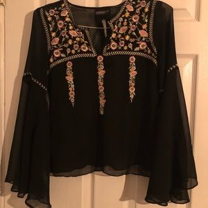 Sheer flower stitched blouse